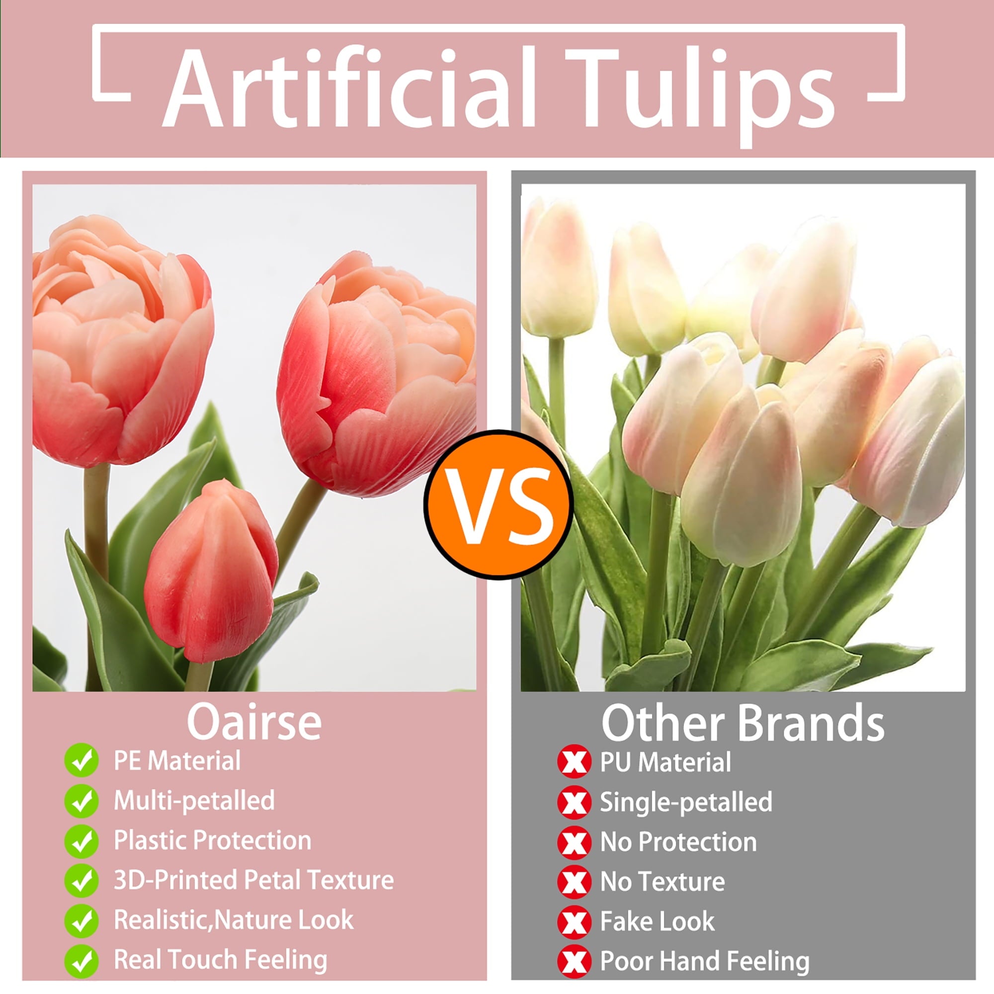 6 Pcs Tulips Artificial Flowers Real Touch Fake Latex Tulips Flowers for Mother's Day 14" Faux Flowers for Vase Centerpieces Home Wedding Bouquet,Coral Red