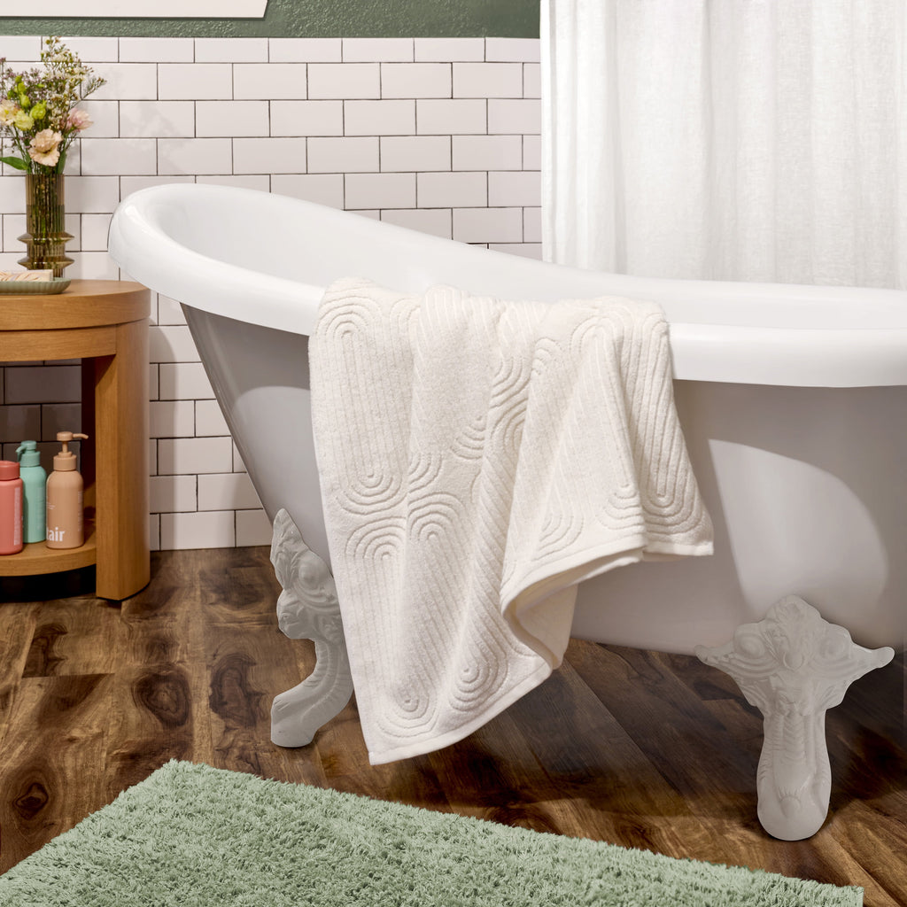 Beautiful by Drew Barrymore Textured Bath Towel, Soft 100% Cotton, Off White