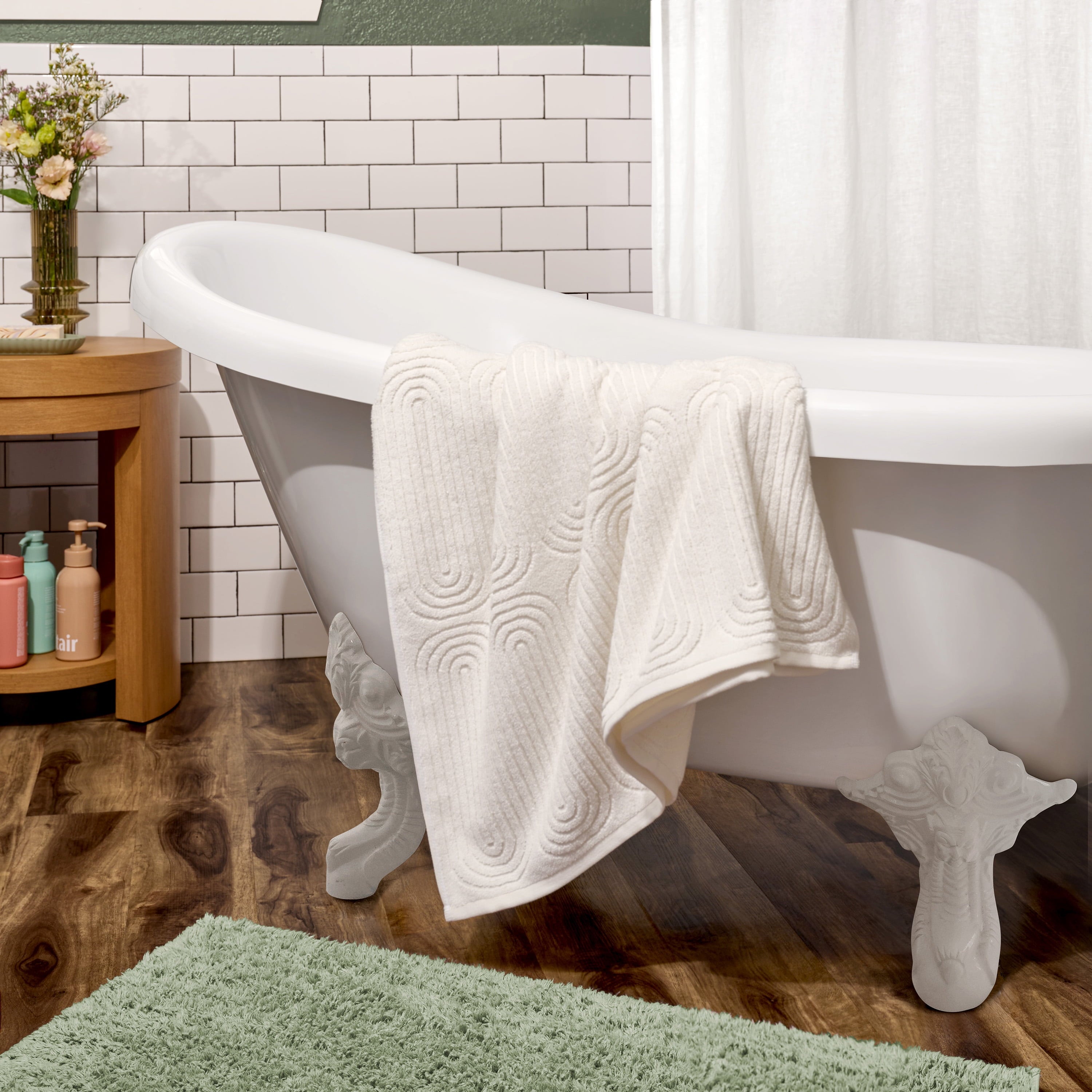 Beautiful by Drew Barrymore Textured Bath Towel, Soft 100% Cotton, Off White