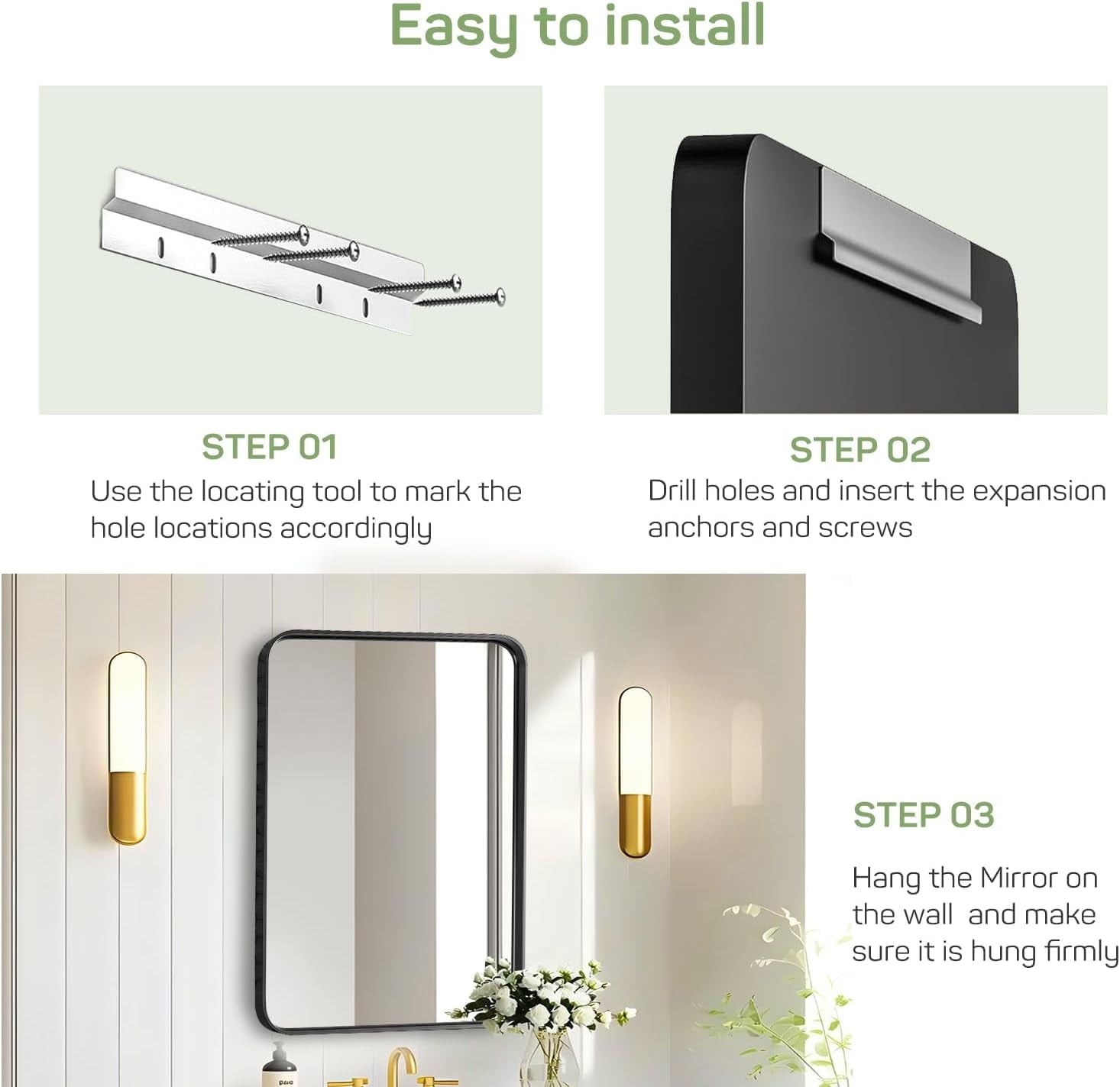 Bathroom Mirror 22x30 Inch, Vanity Mirrors with Rectangle Metal Frame, Modern Wall Mounted Mirror